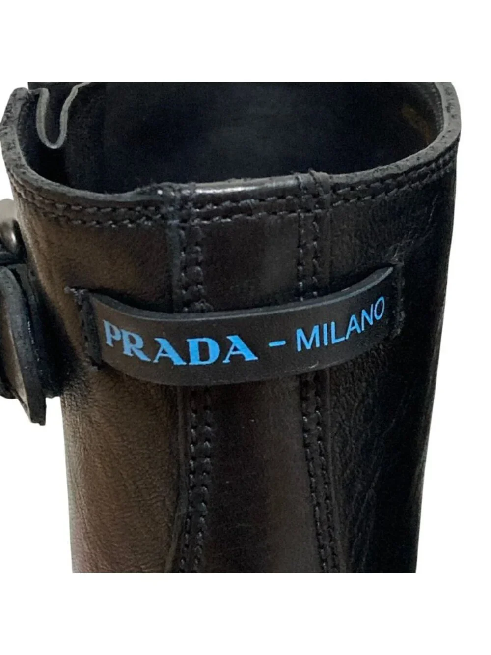 Prada Leather Engineer Boots Black
